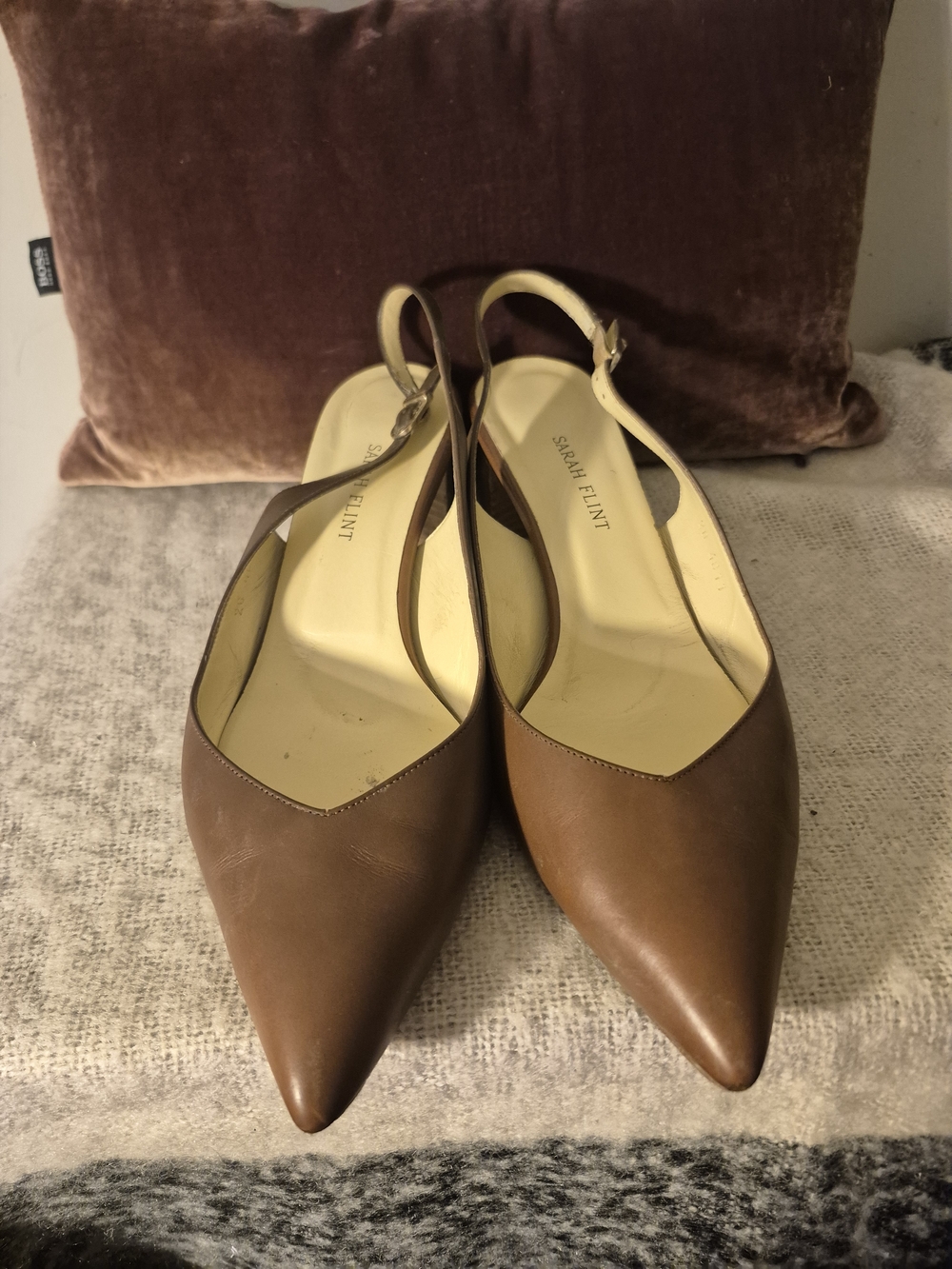 Sarah Flint Womens Brown Leather Pointed Slingback Heels Size 11